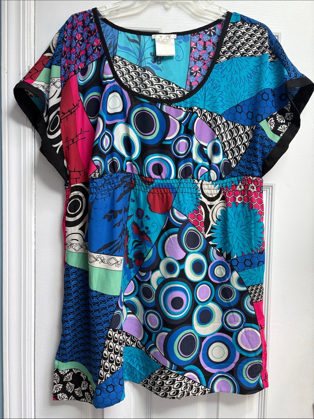 Matty M Colorful Patchwork Print Scoop Neck Tunic Women's Summer Boho Top Size M